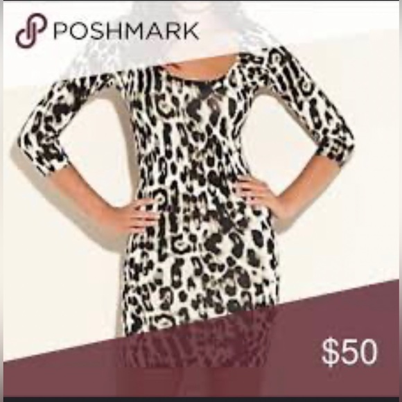 Guess cheetah print stretchy dress with black lace in the back. - Picture 2 of 13